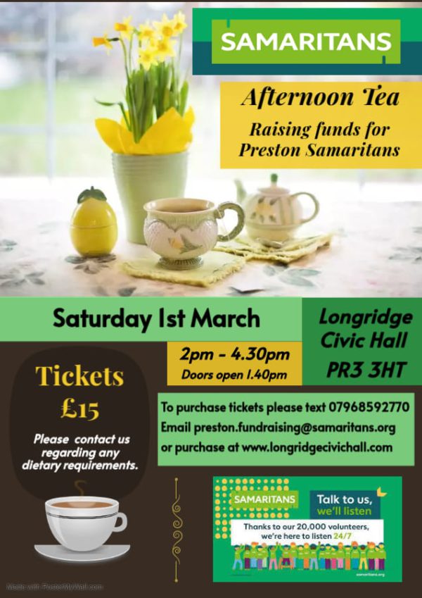 Tickets for Samaritans Afternoon Tea